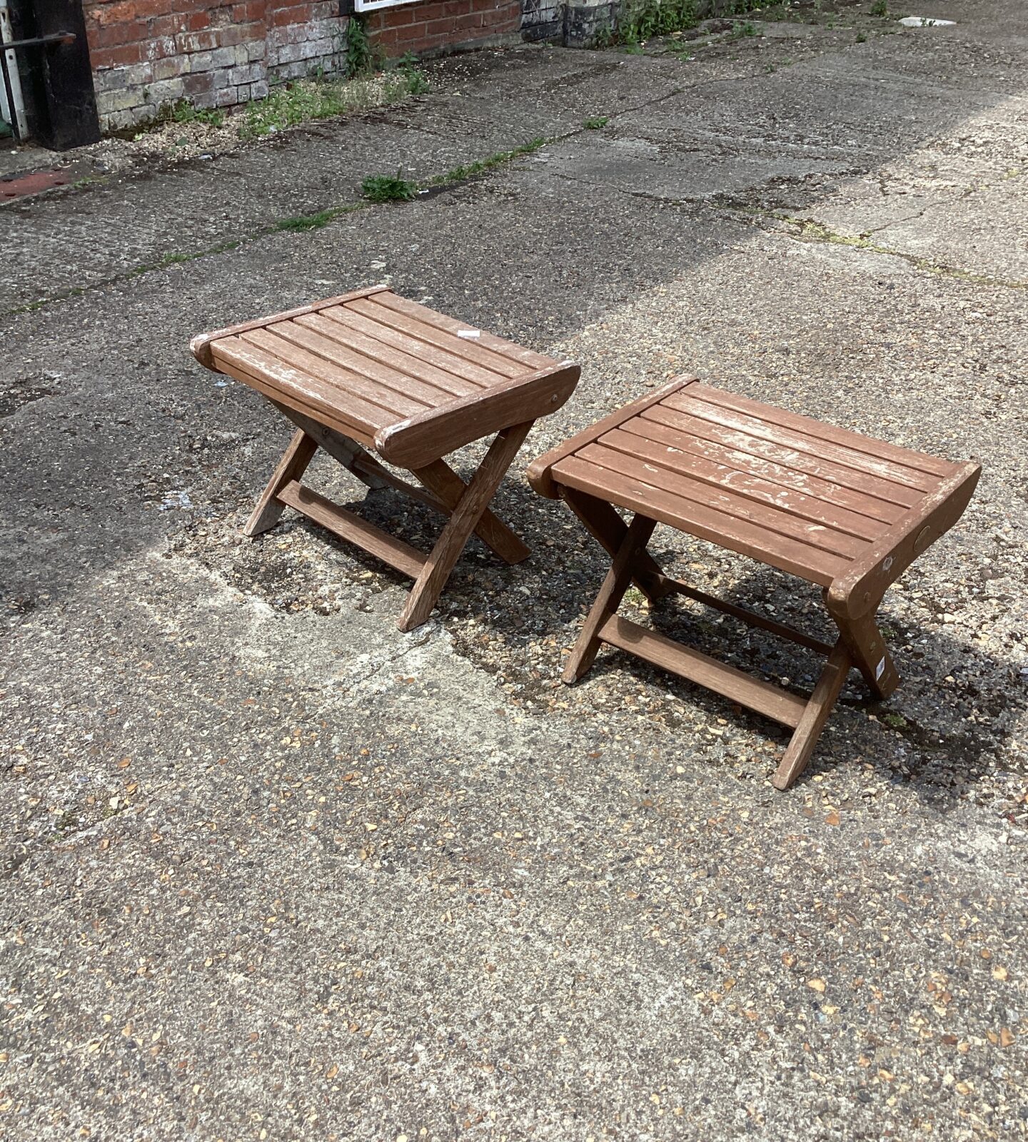 Two wooden small garden tables