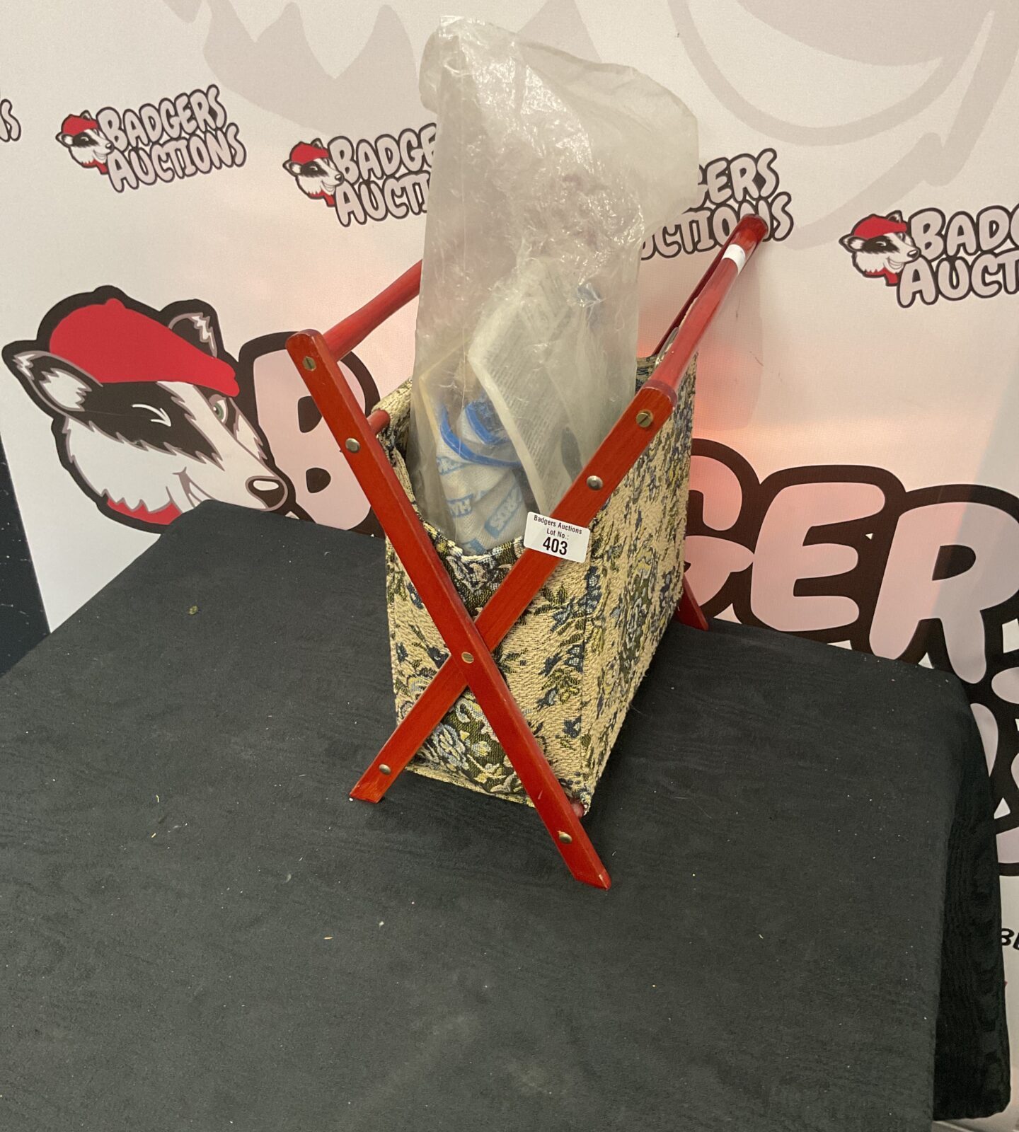 Magazine rack holder with contents