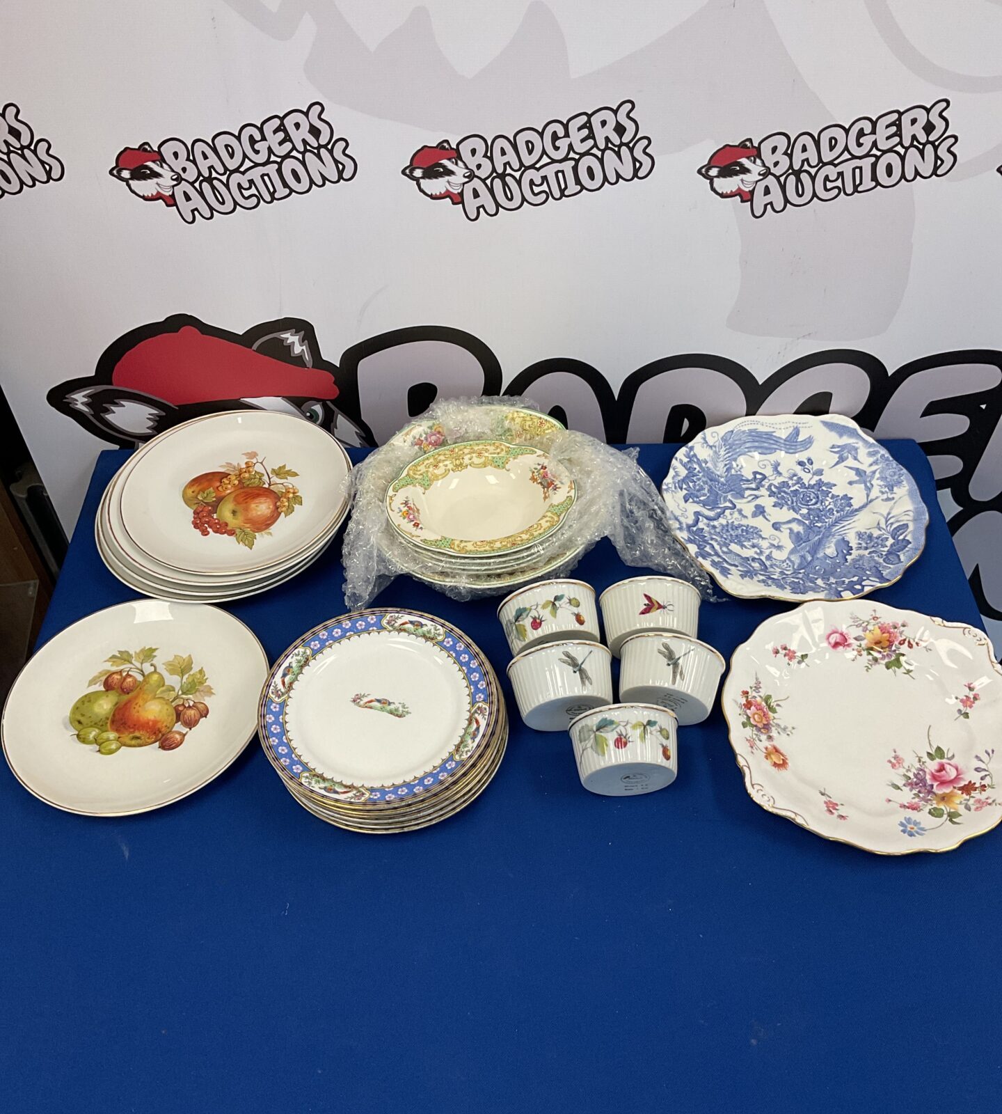 Selection of mixed china including royal Worcester ramekins & royal crown derby