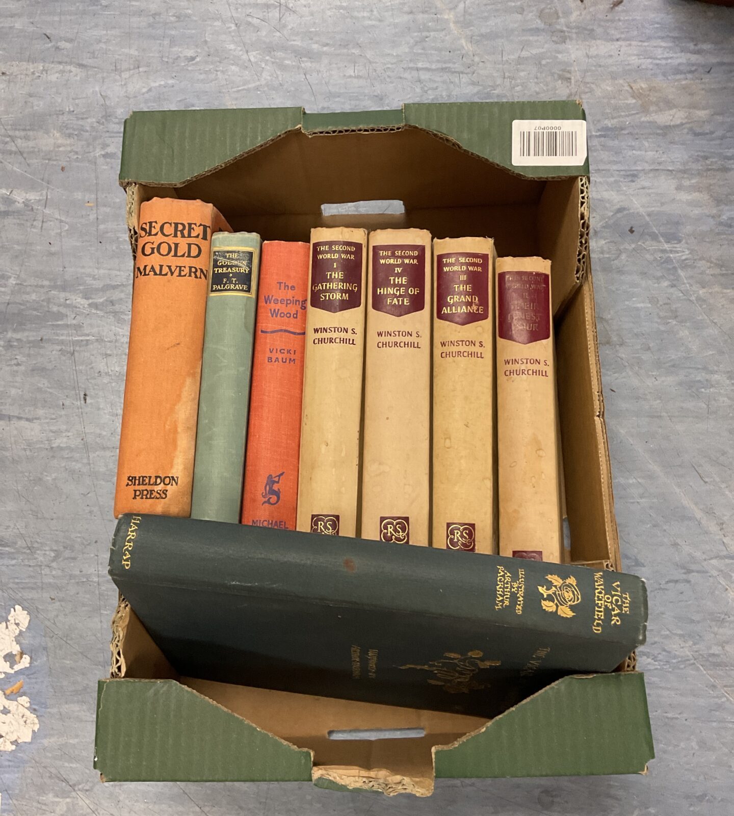 Box of vintage books including set of winston Churchill books