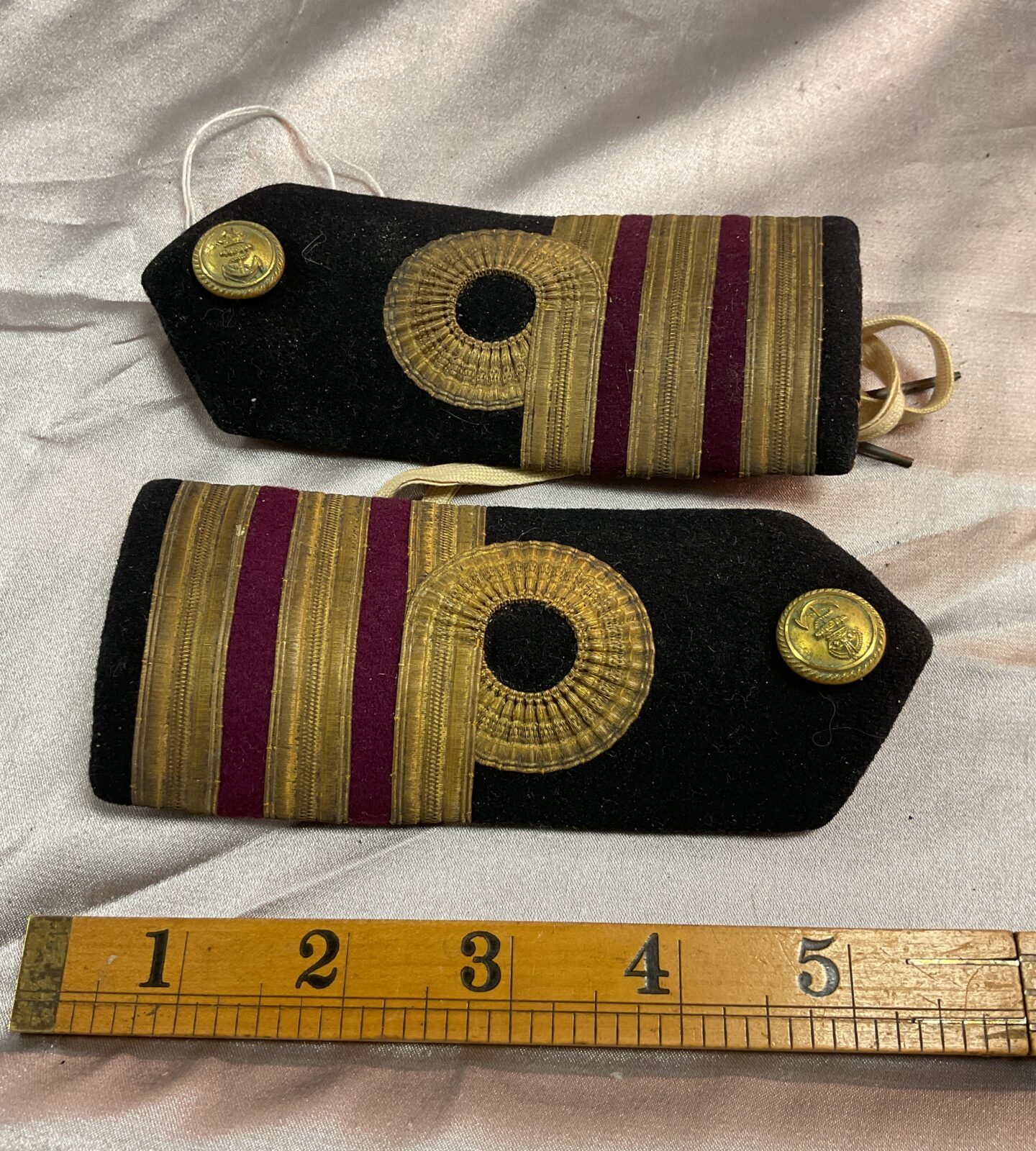 Pair of Private Purchase World War Two Royal Navy Medical Surgeon Commander Rank Shoulder Boards / Epaulets By Geives Ltd London
