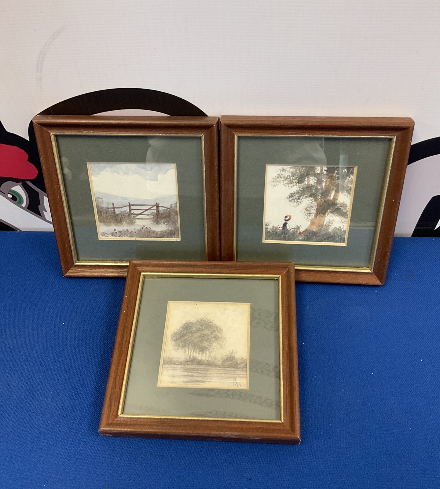 Three framed original miniature artworks by peter hodson