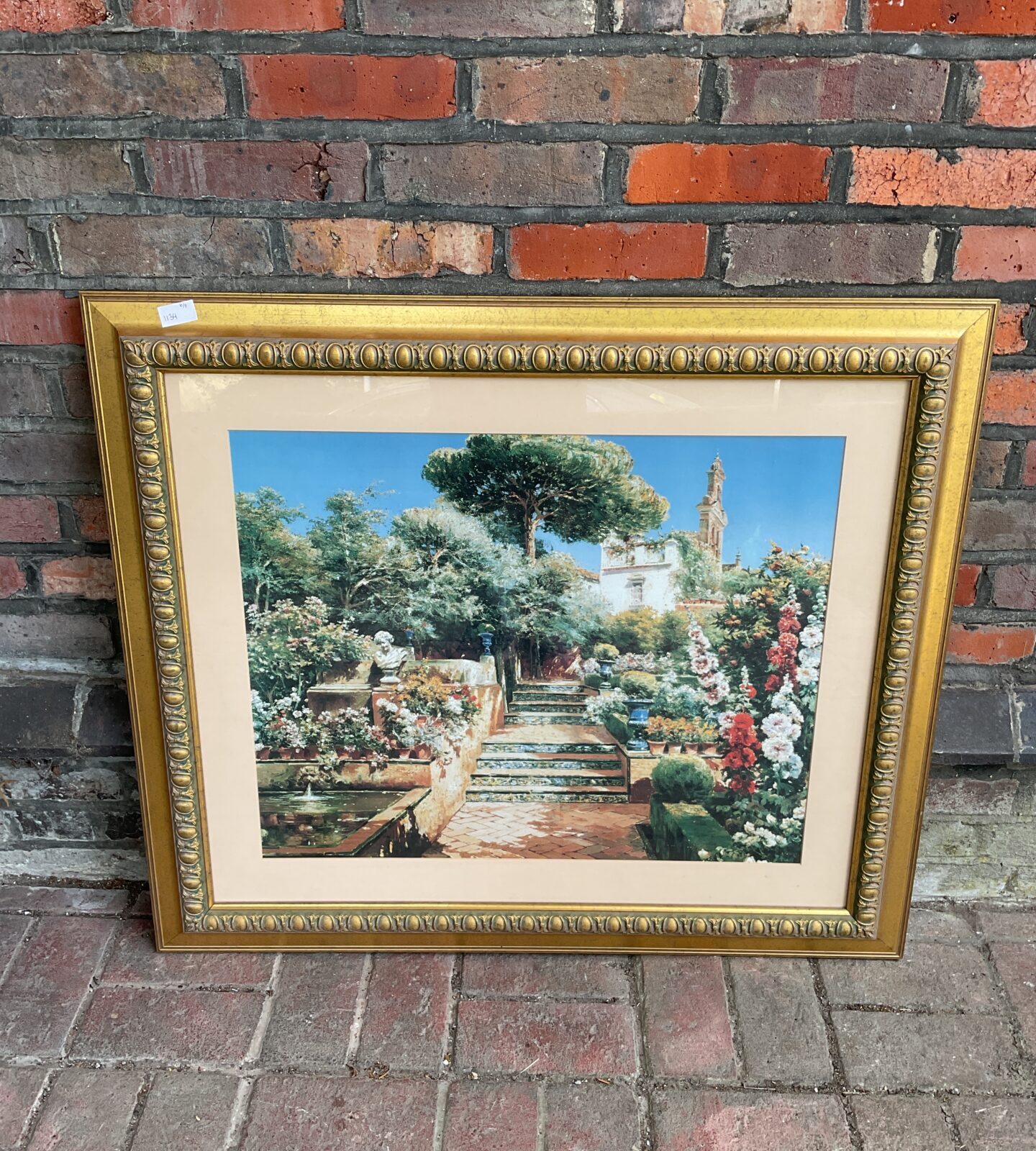 Large gilt framed print of a flower garden by manuel y rodriguez