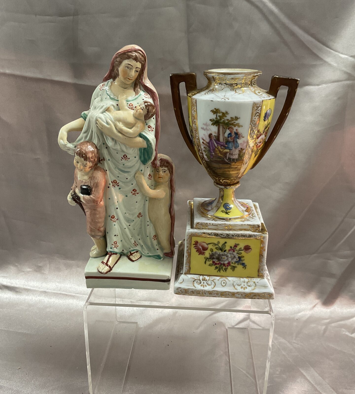 royal vienna vase and 8” figure with children