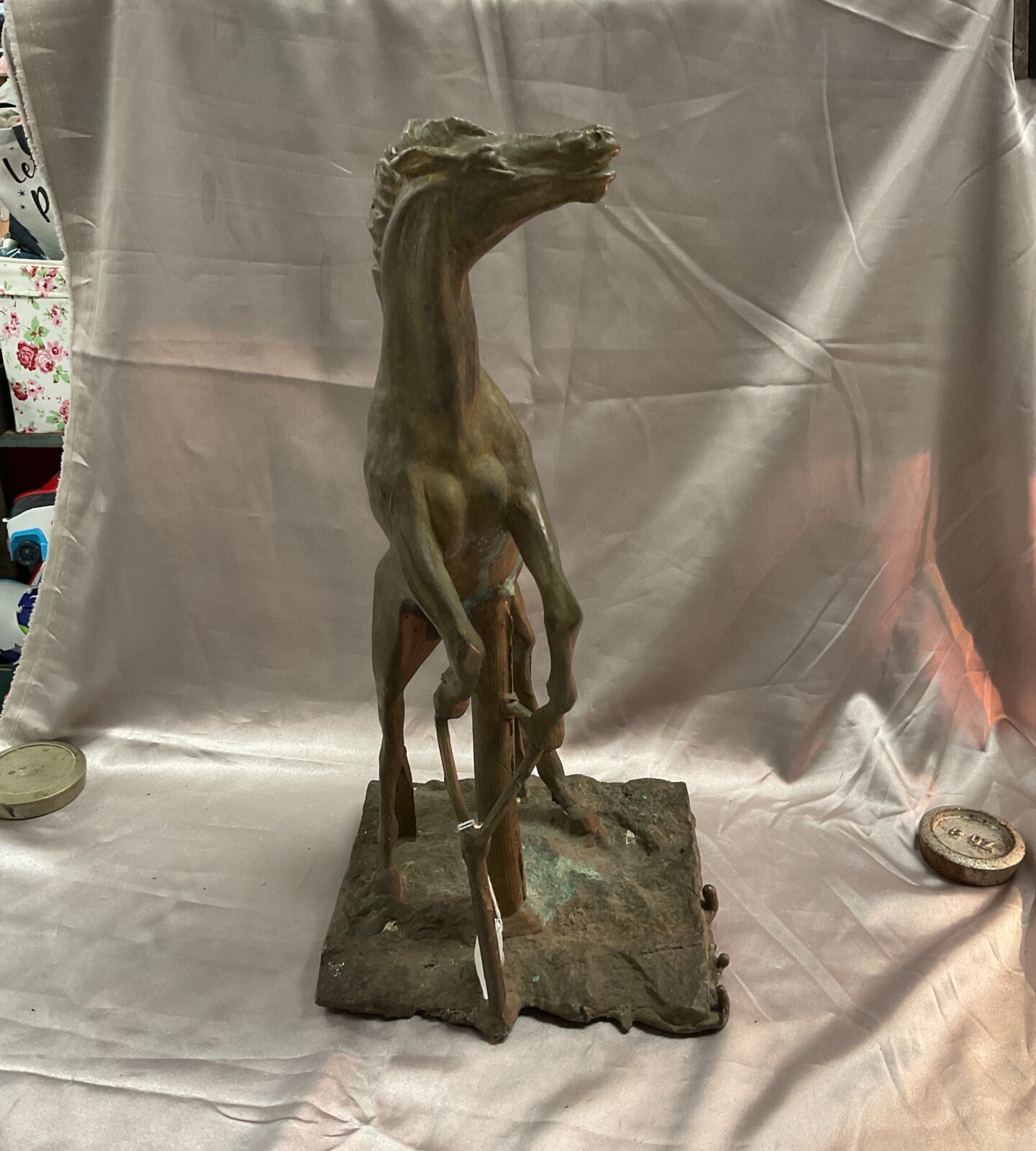 large 17” Heavy unfinished bronze rearing horse - Image 2