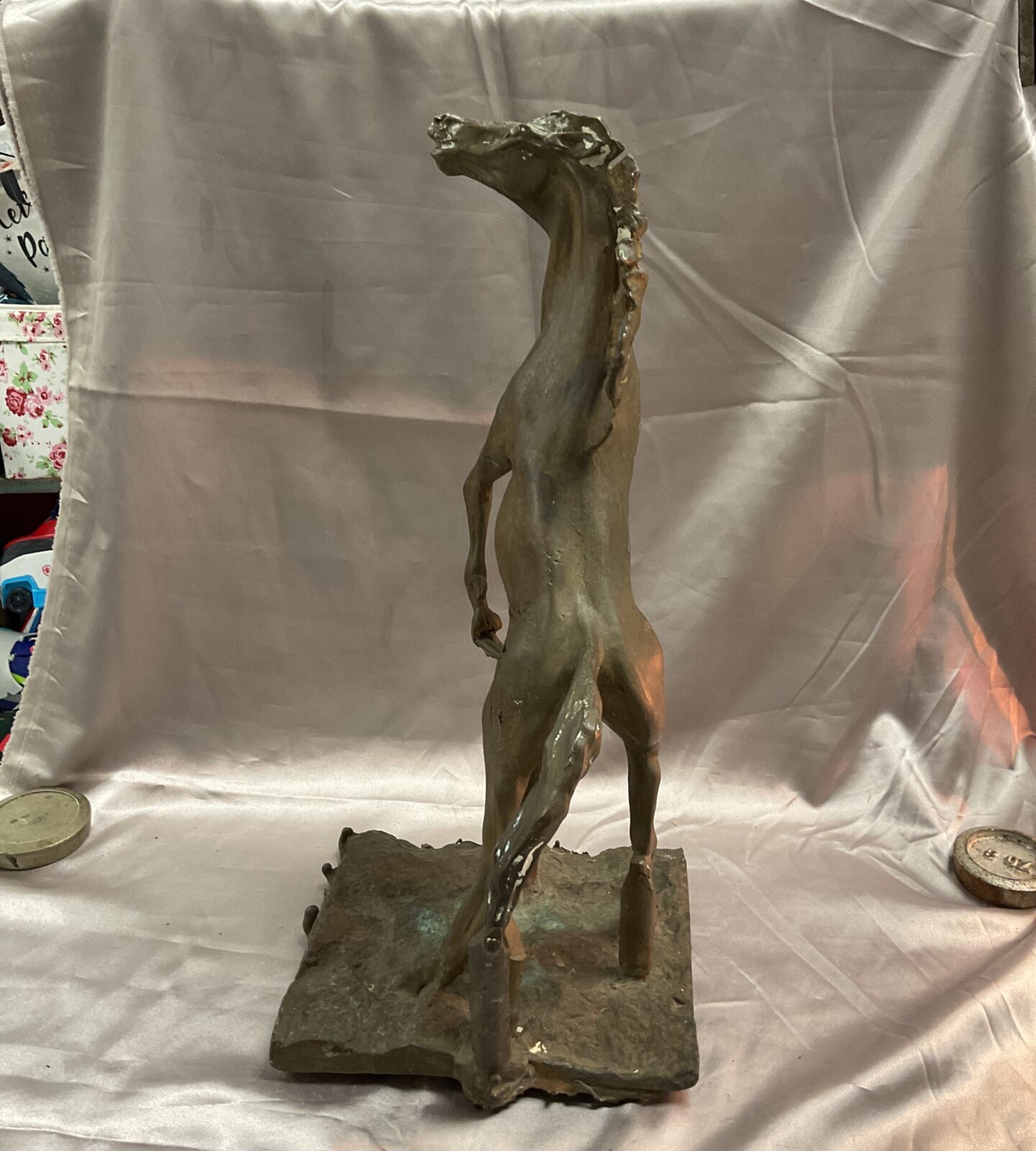 large 17” Heavy unfinished bronze rearing horse - Image 4