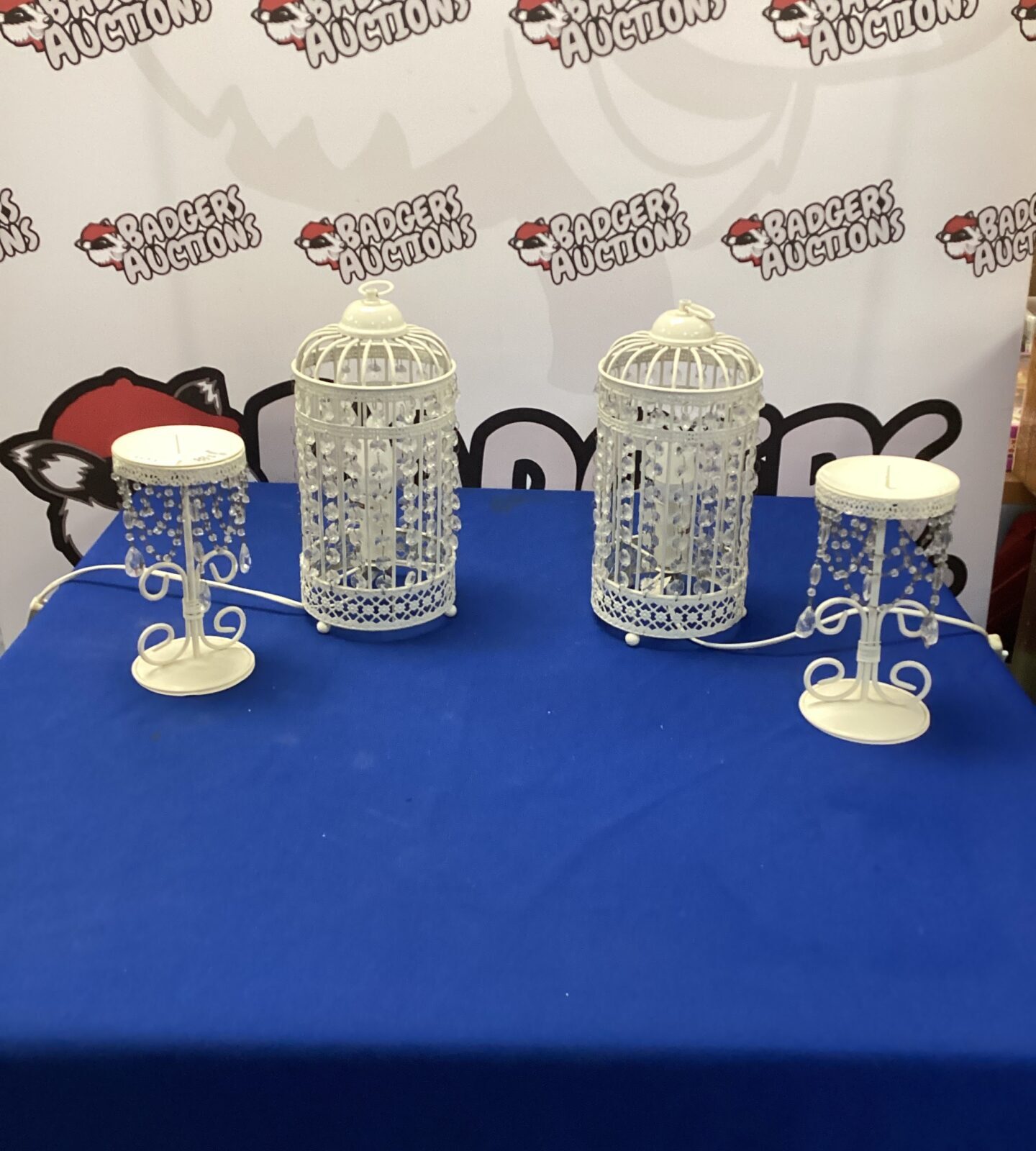 Two beaded candlesticks and two beaded lamps