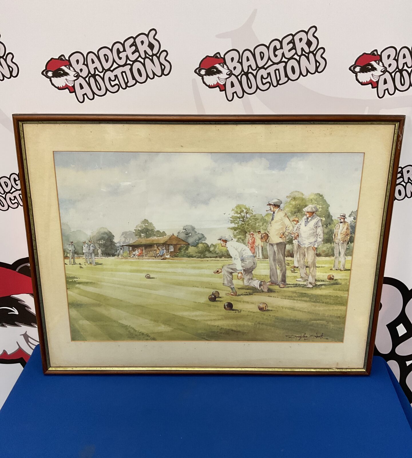 Douglas ernest framed print of gents playing lawn bowls