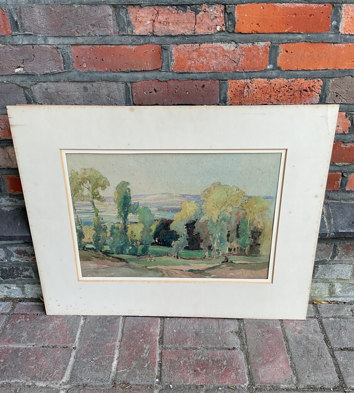 royal institute of oil painters early 20th century watercolour of wooded landscape with figure & a dutch windmill scene on verso