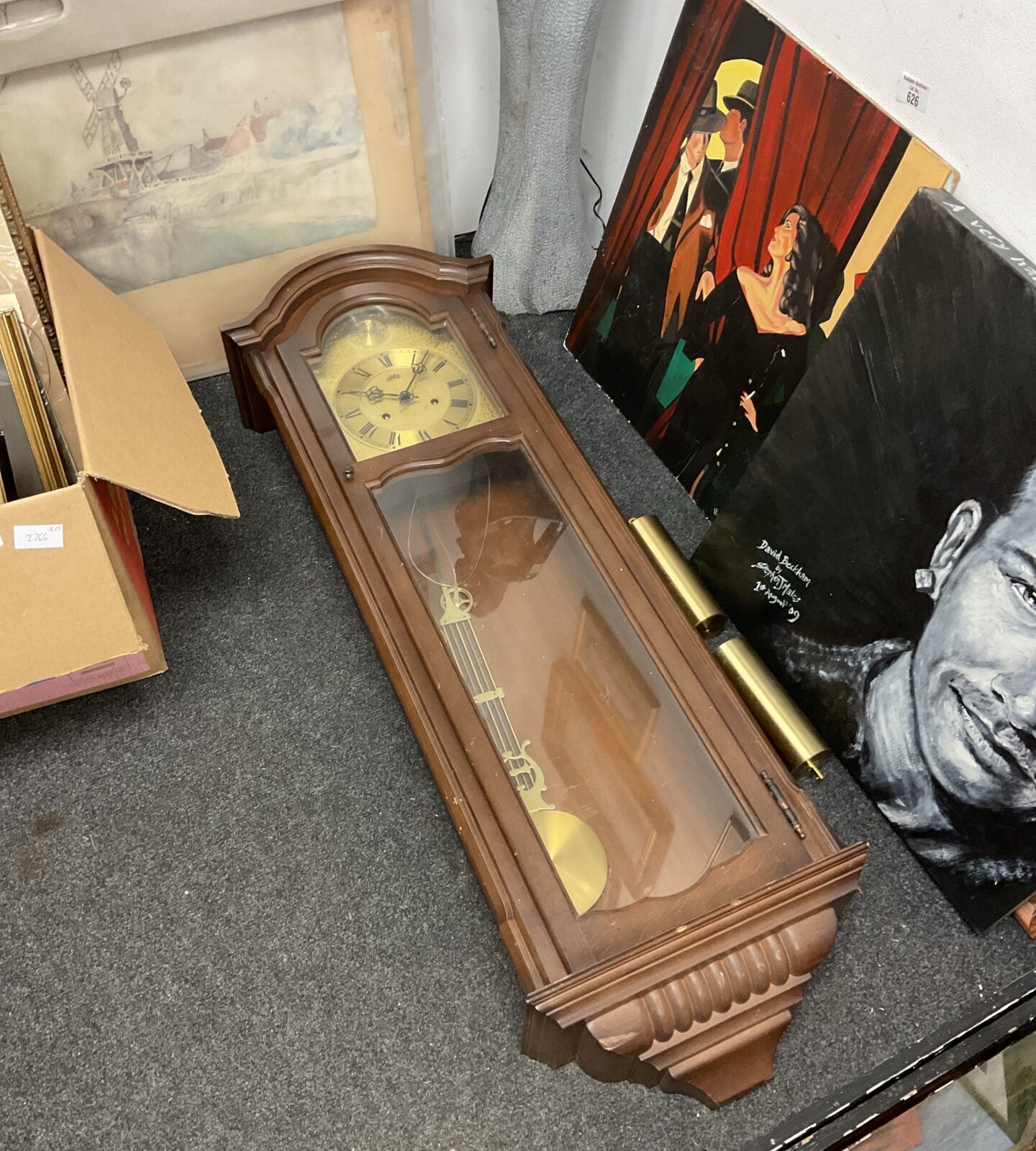 Large ams chiming wall clock with pendulum & weights