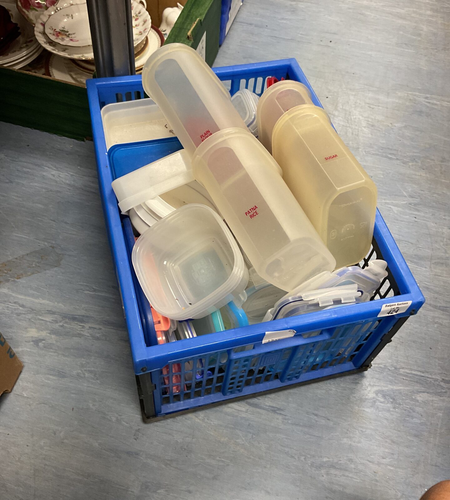 Crate of storage containers and lids