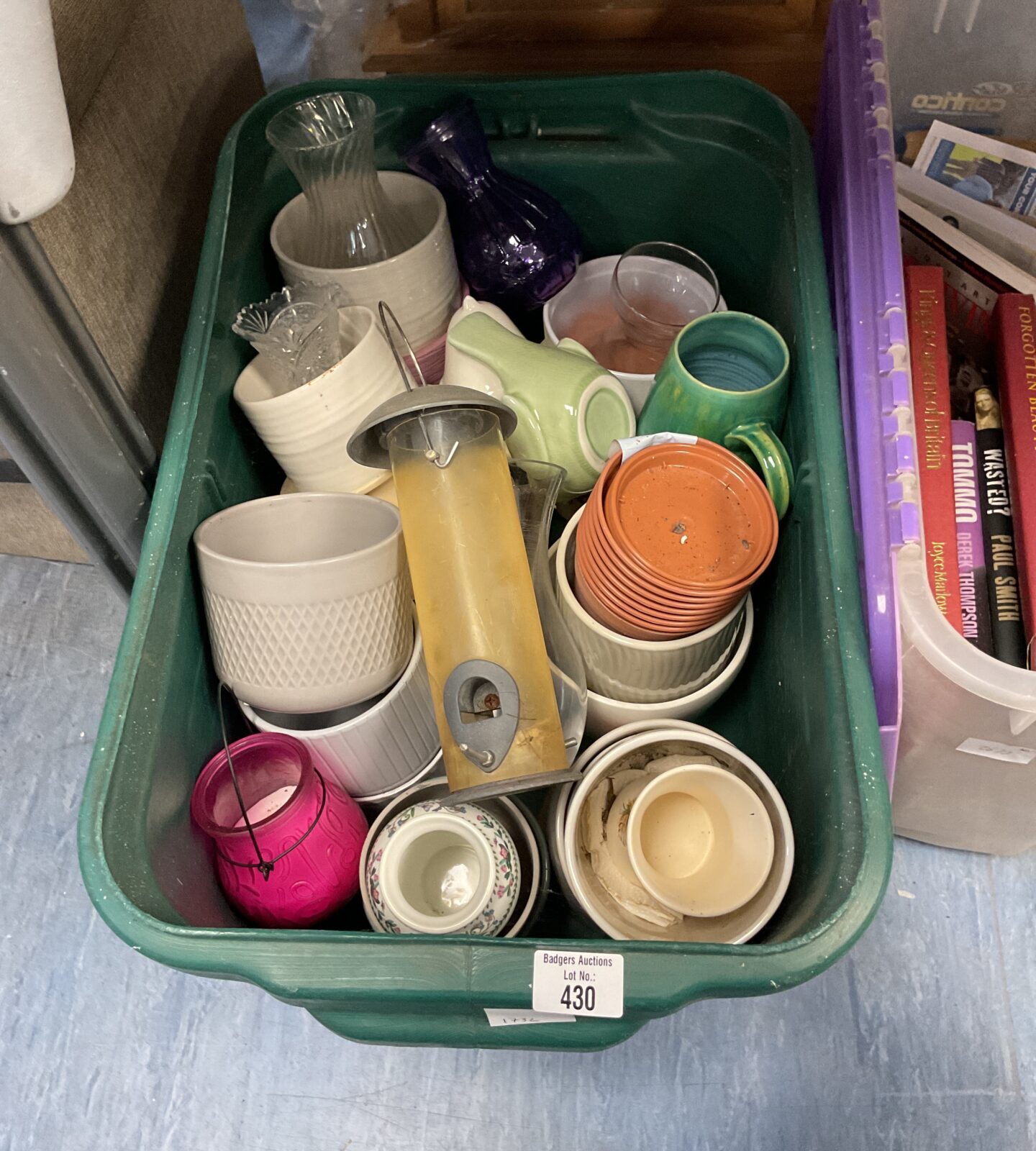 Box of ceramic pots and garden pots