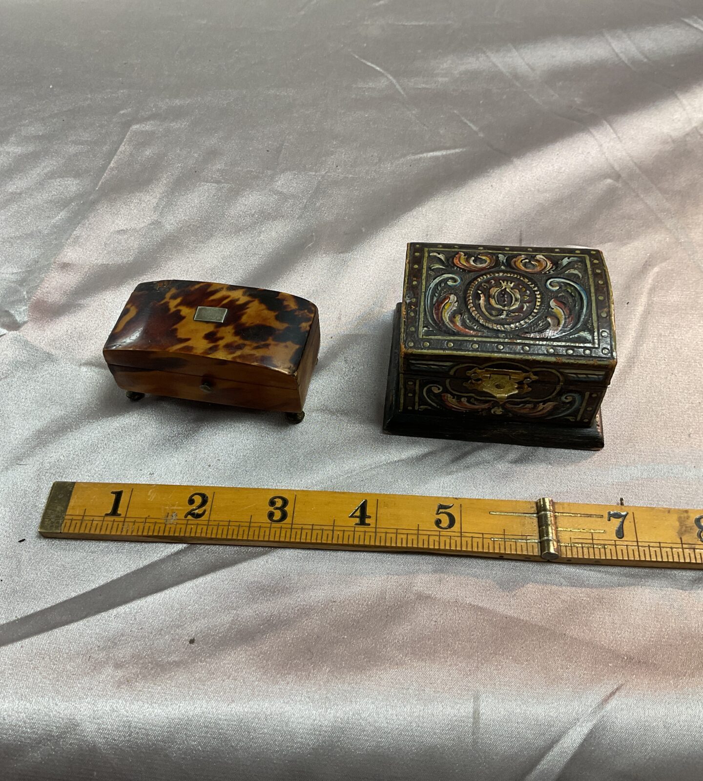 Two vintage wooden trinket boxes