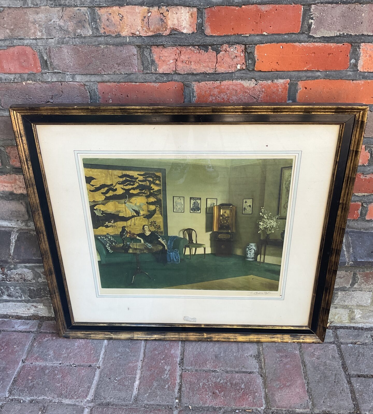 leonard campbell taylor 1874-1969 signed framed art deco print titled green & gold