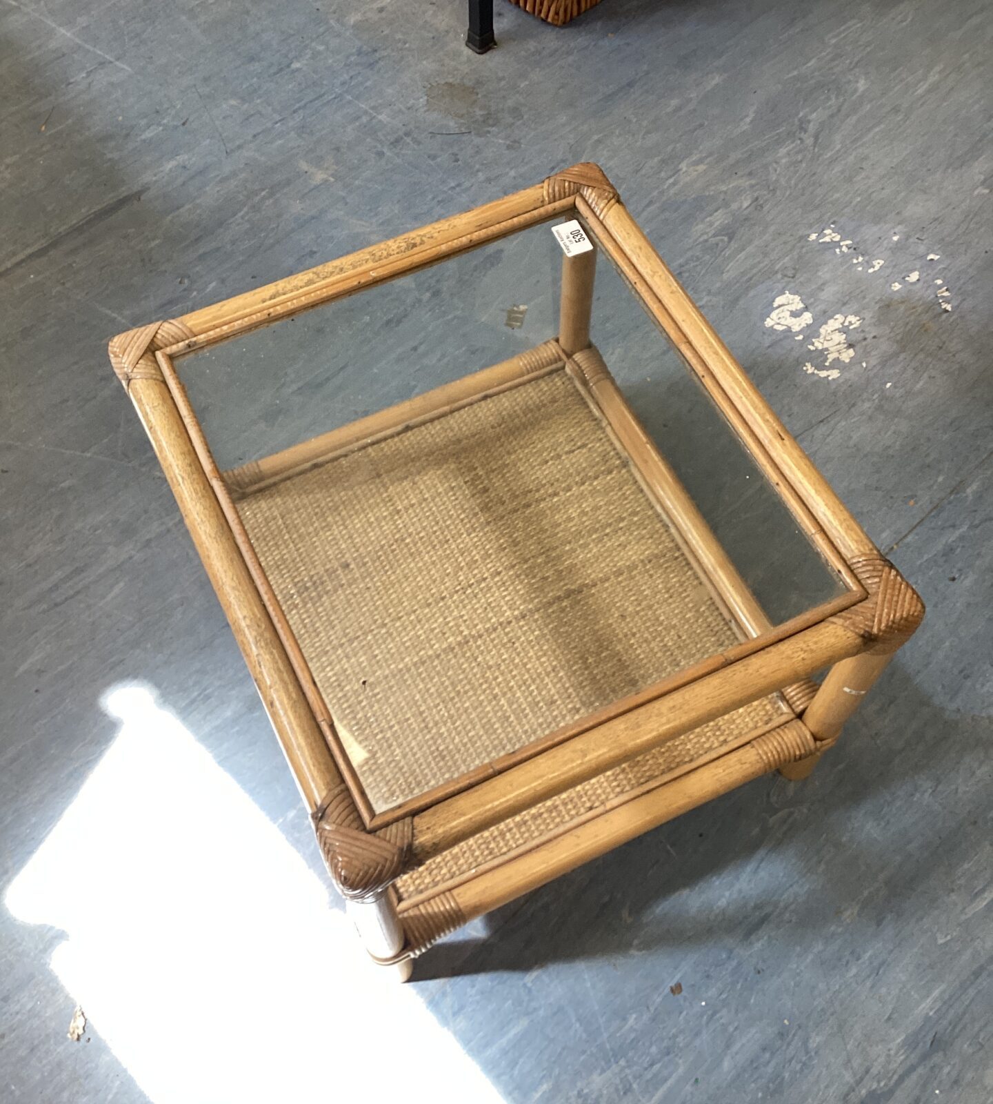 Glass topped bamboo coffee table