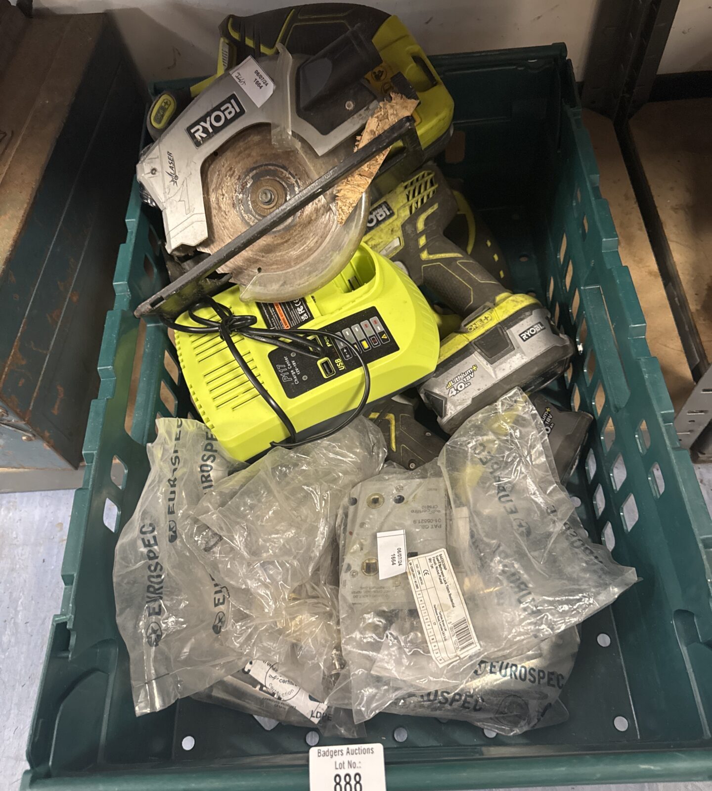 Tray of mixed items inc untested Ryobi tools