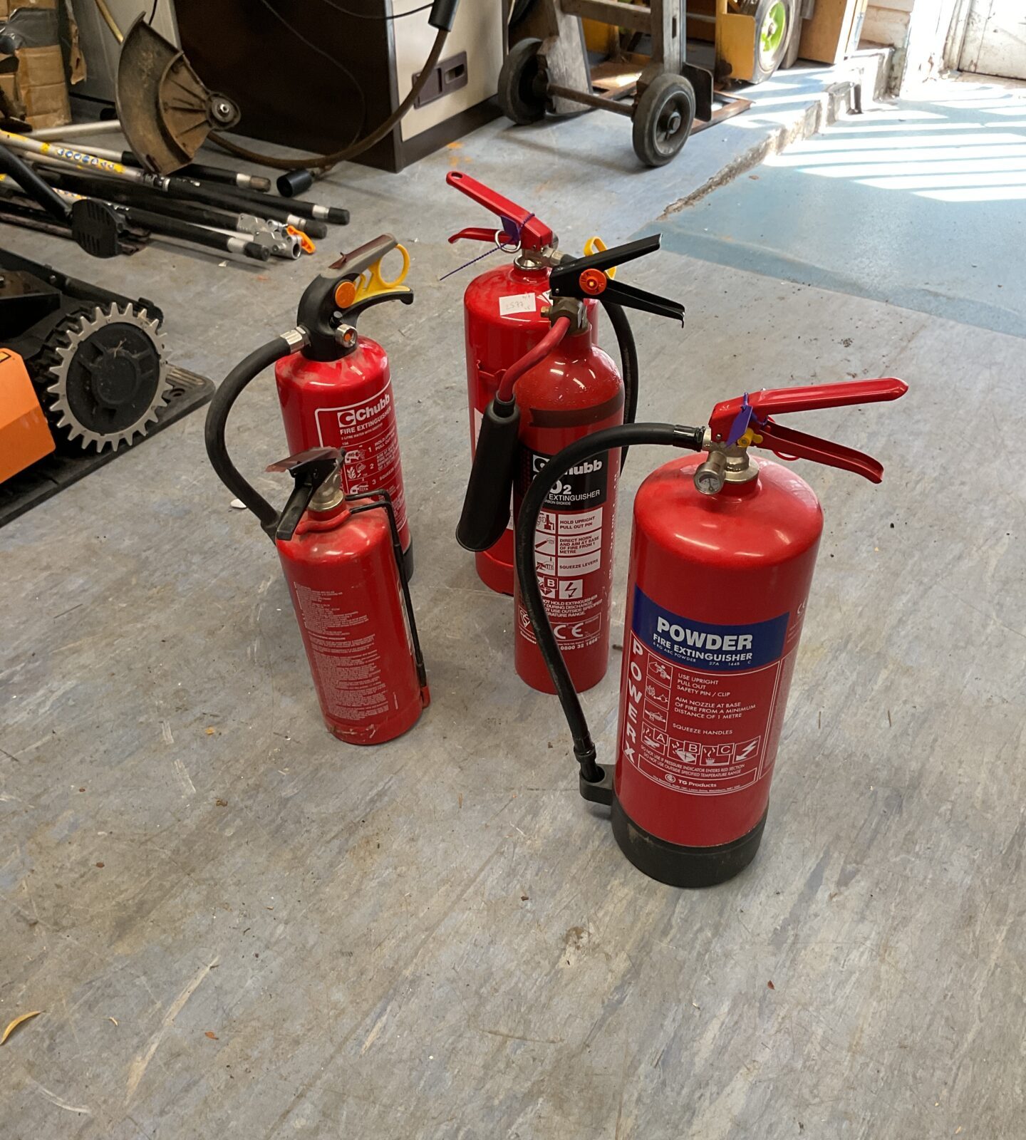 Five fire extinguishers