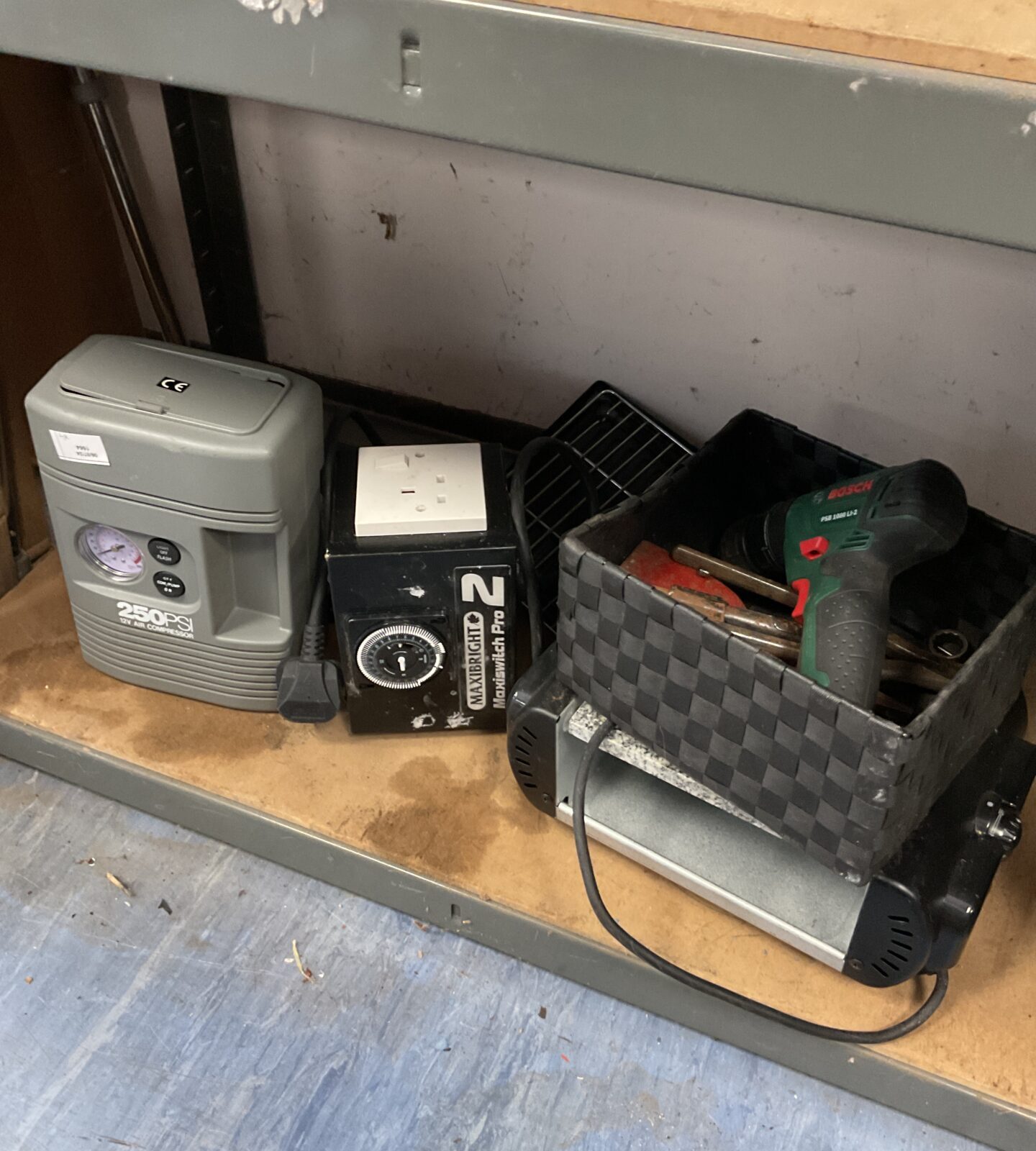 Shelf of mixed including bosch screwdriver & maxibright pro switch 2