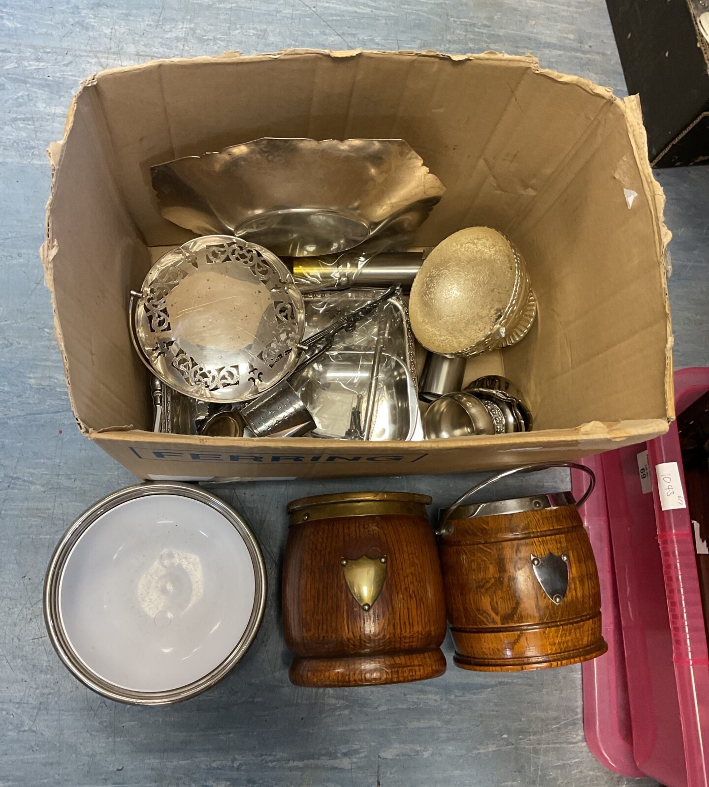 Box of mixed silver plate including ice bucket
