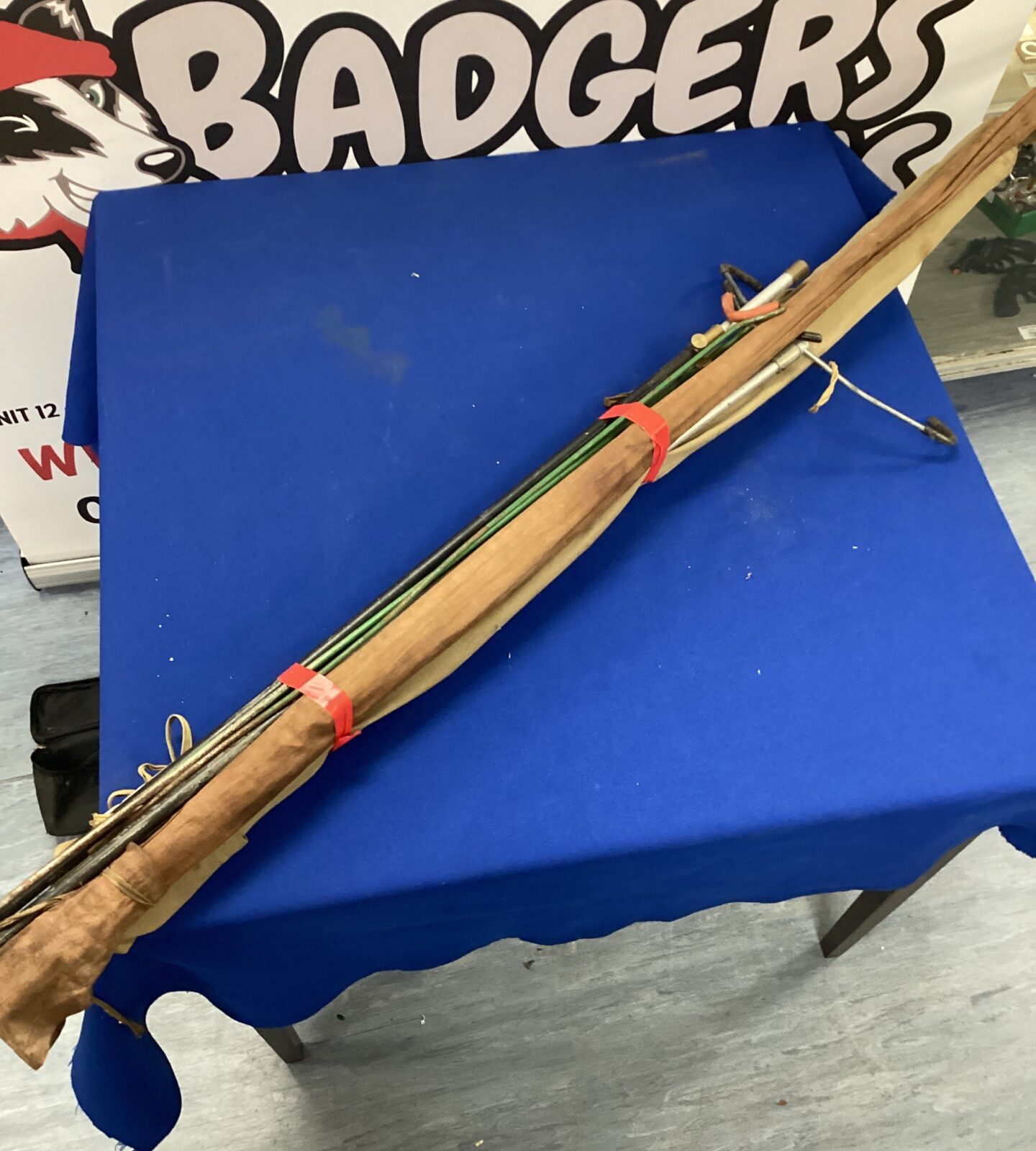 bundle of split cane fishing rods & rod rests