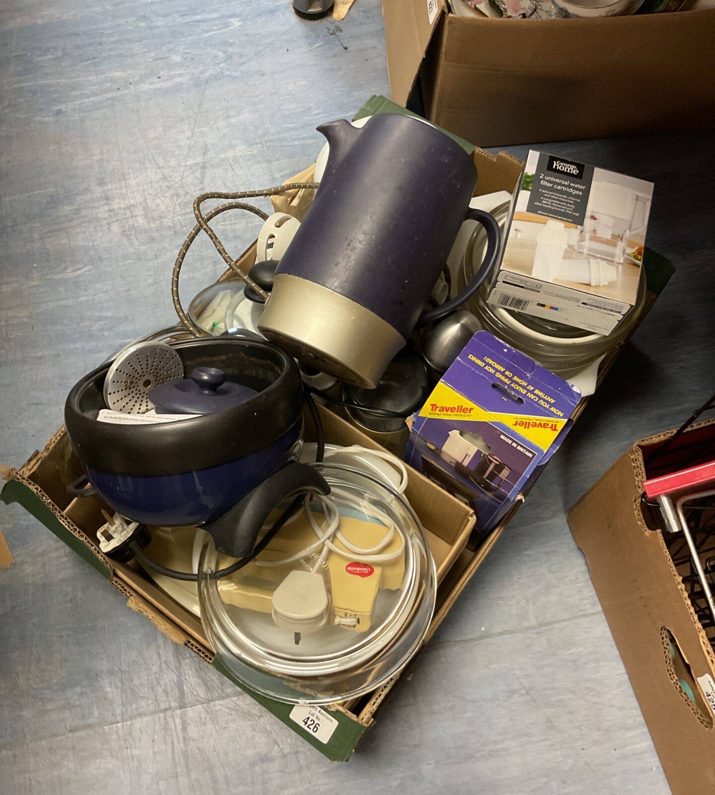 Box of mixed kitchenware including russel hobbs automatic coffee pot