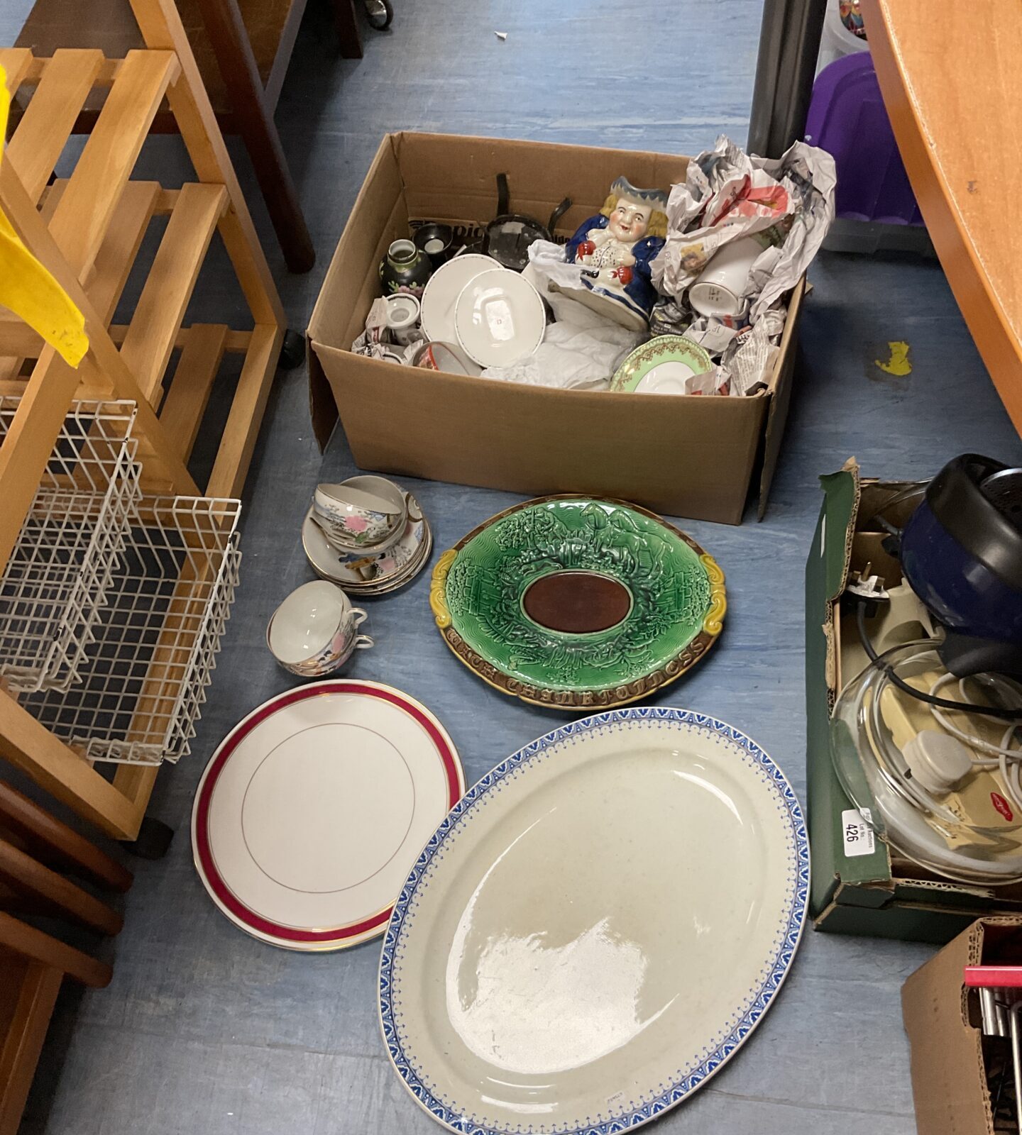 Tray of mixed china including Japanese teaset & adams & bromley serving plate