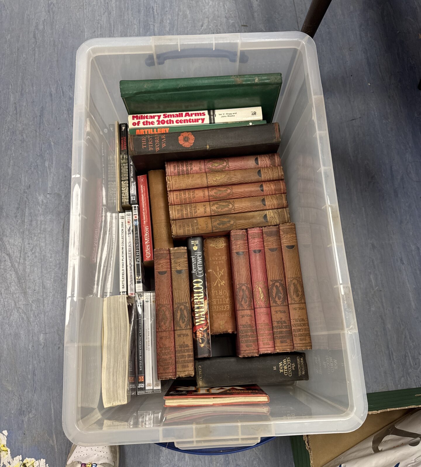 Large box of vintage military books & DVDs