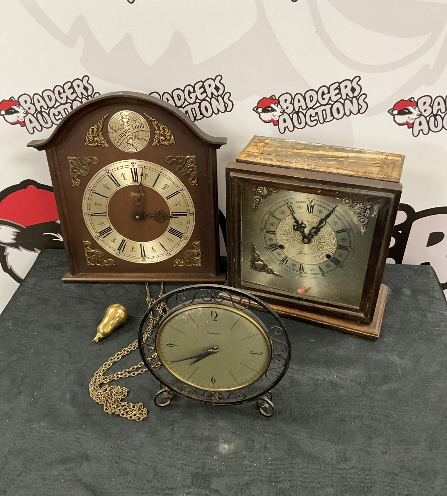 Two vintage wall clocks and smiths tempora mantle clock