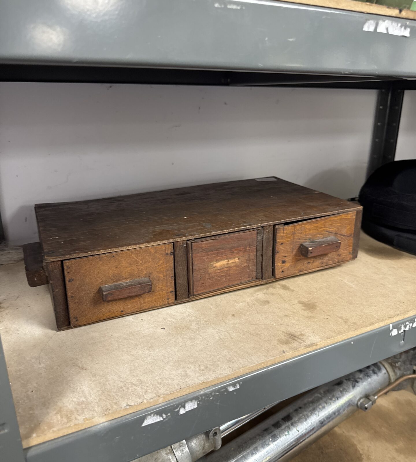 Antique three drawer engineers cabinet for restoration 16.75” length