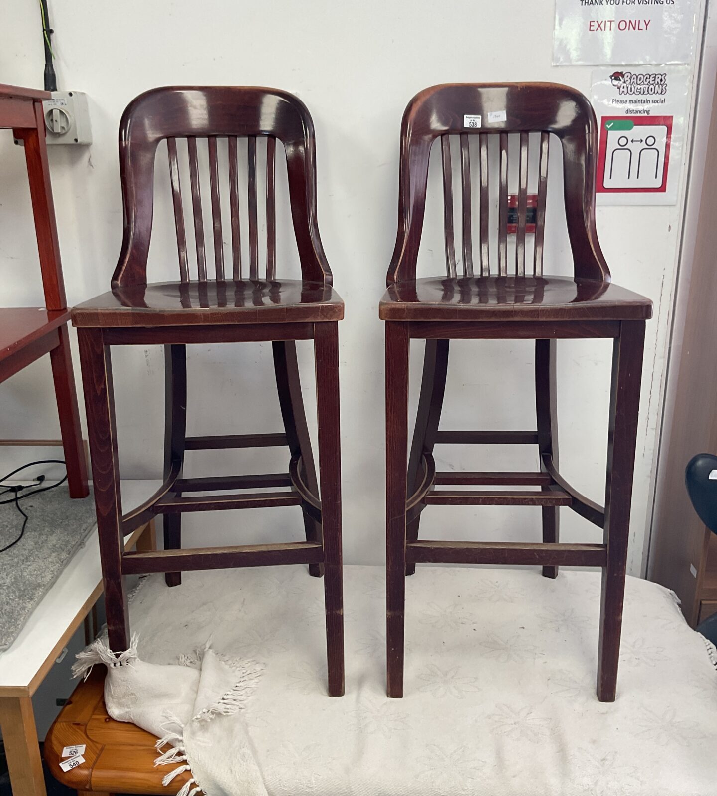 Two oak bar stools