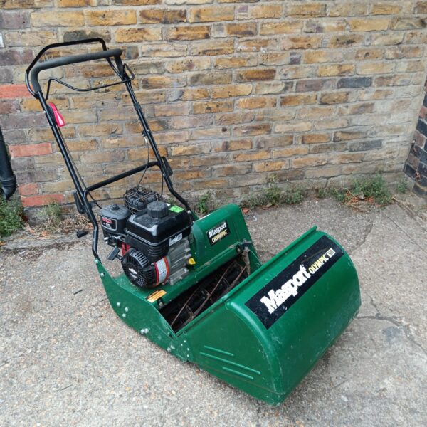 Green Masport Olympic 500 lawnmower in used condition.