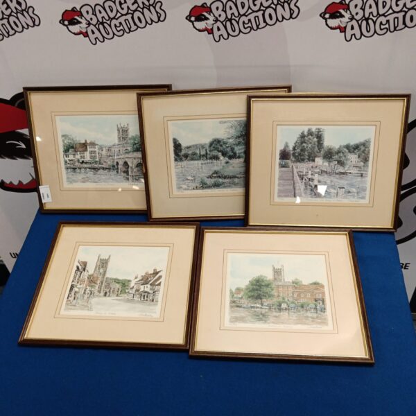 Framed Glyn Martin print of Henley on Thames river scene.