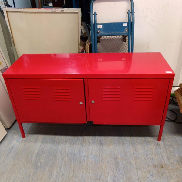 Red metal workshop cabinet for tool storage and organisation.