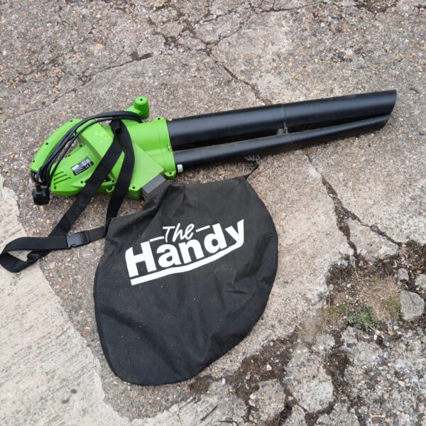 Handheld garden leaf blower vacuum for clearing leaves and debris.