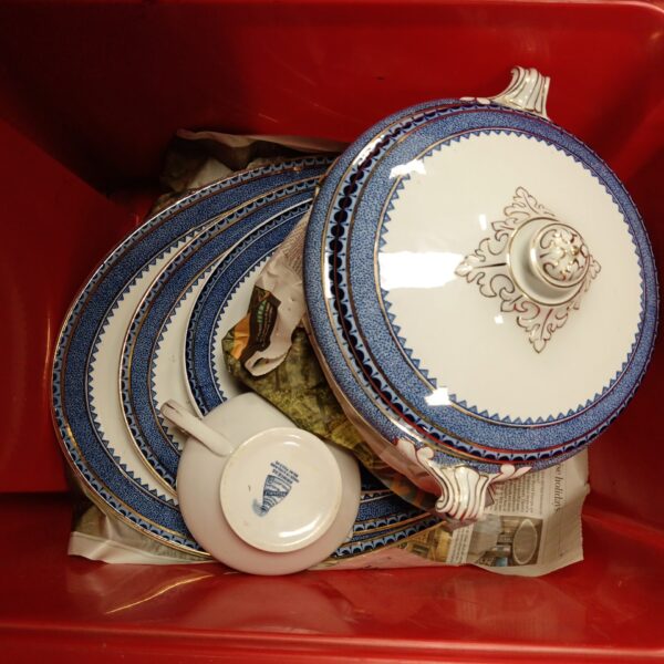 Box of w Hulme reliable princess crockery with lidded tureen