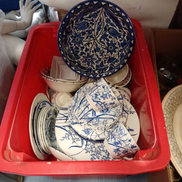 Antique Staffordshire ironstone plates and cups in a lot.
