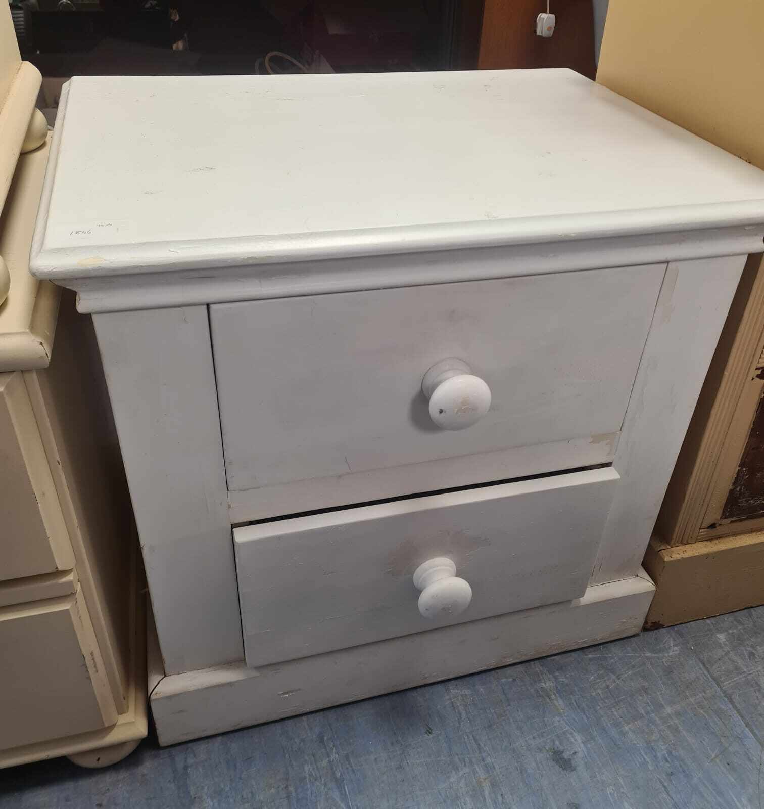 White painted two draw bedside unit