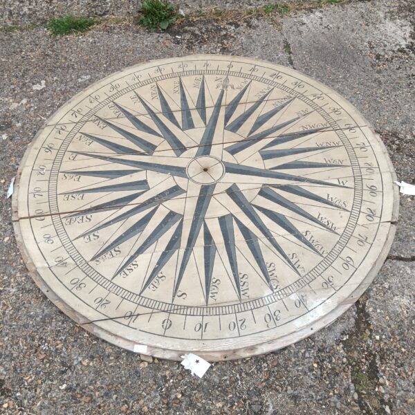 Antique wooden compass panel with painted compass rose.