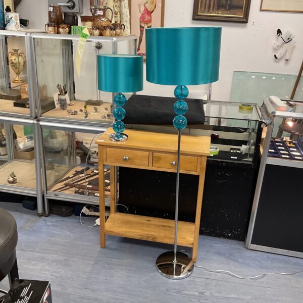 Teal Blue Crackle glass ball standard lamp and matching table lamp