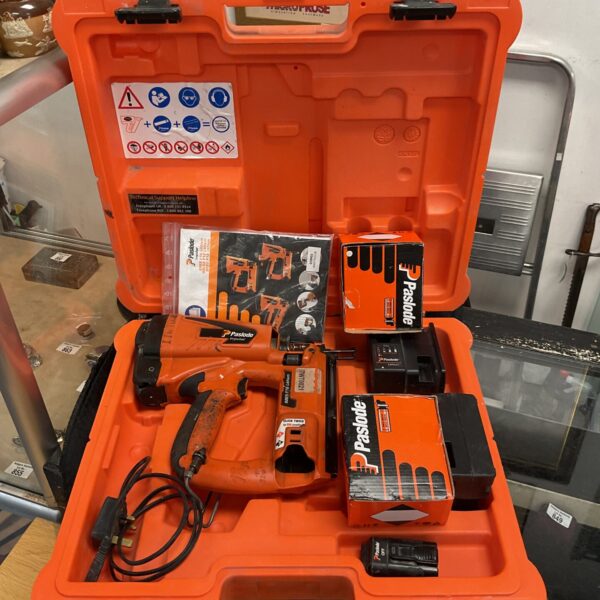 Paslode Impulse framing nailer in a carry case, construction tool.