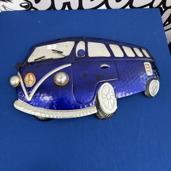Vintage VW camper van tin sign for retro wall decor.
