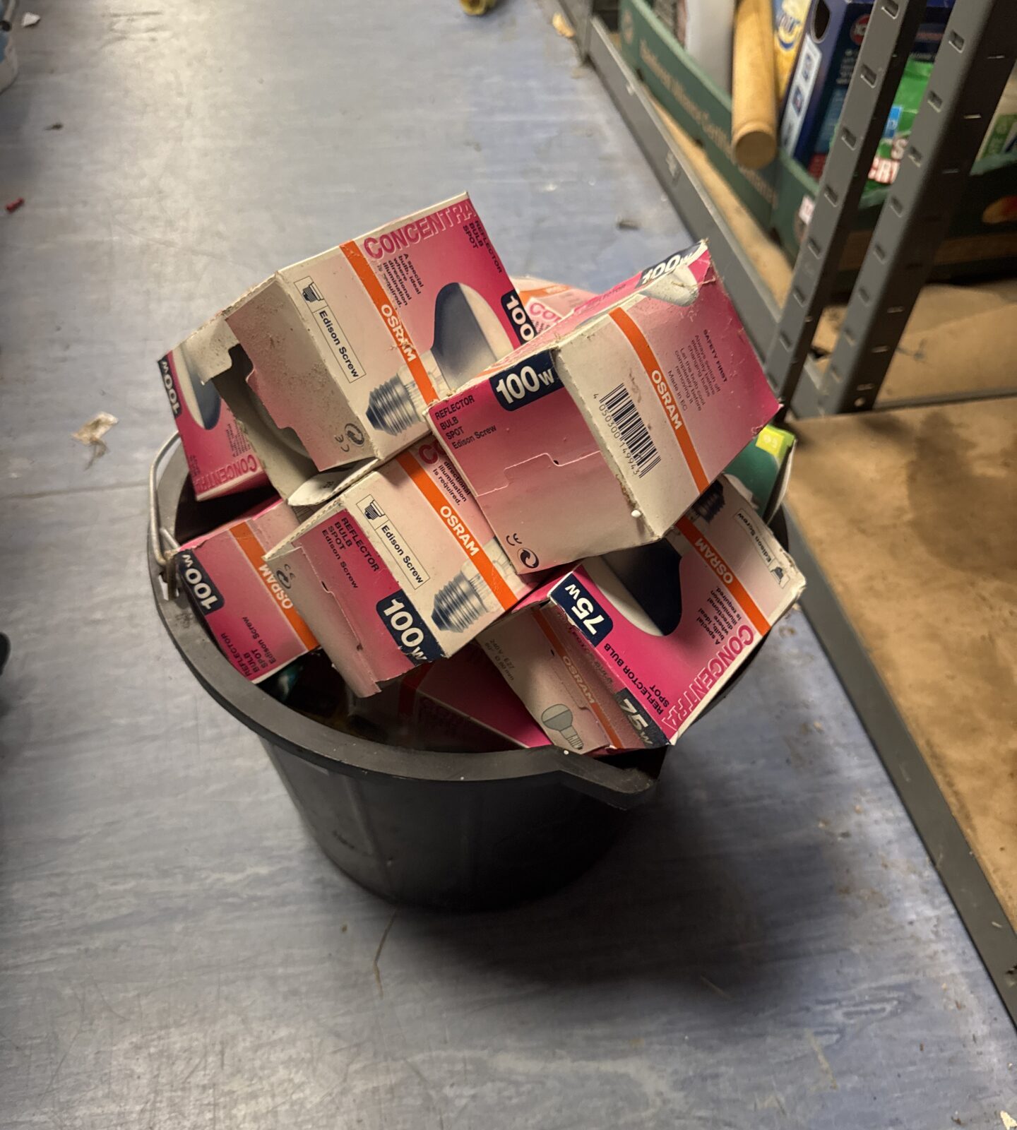 Bucket of mixed light bulbs