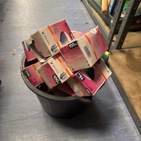 Bucket of mixed light bulbs