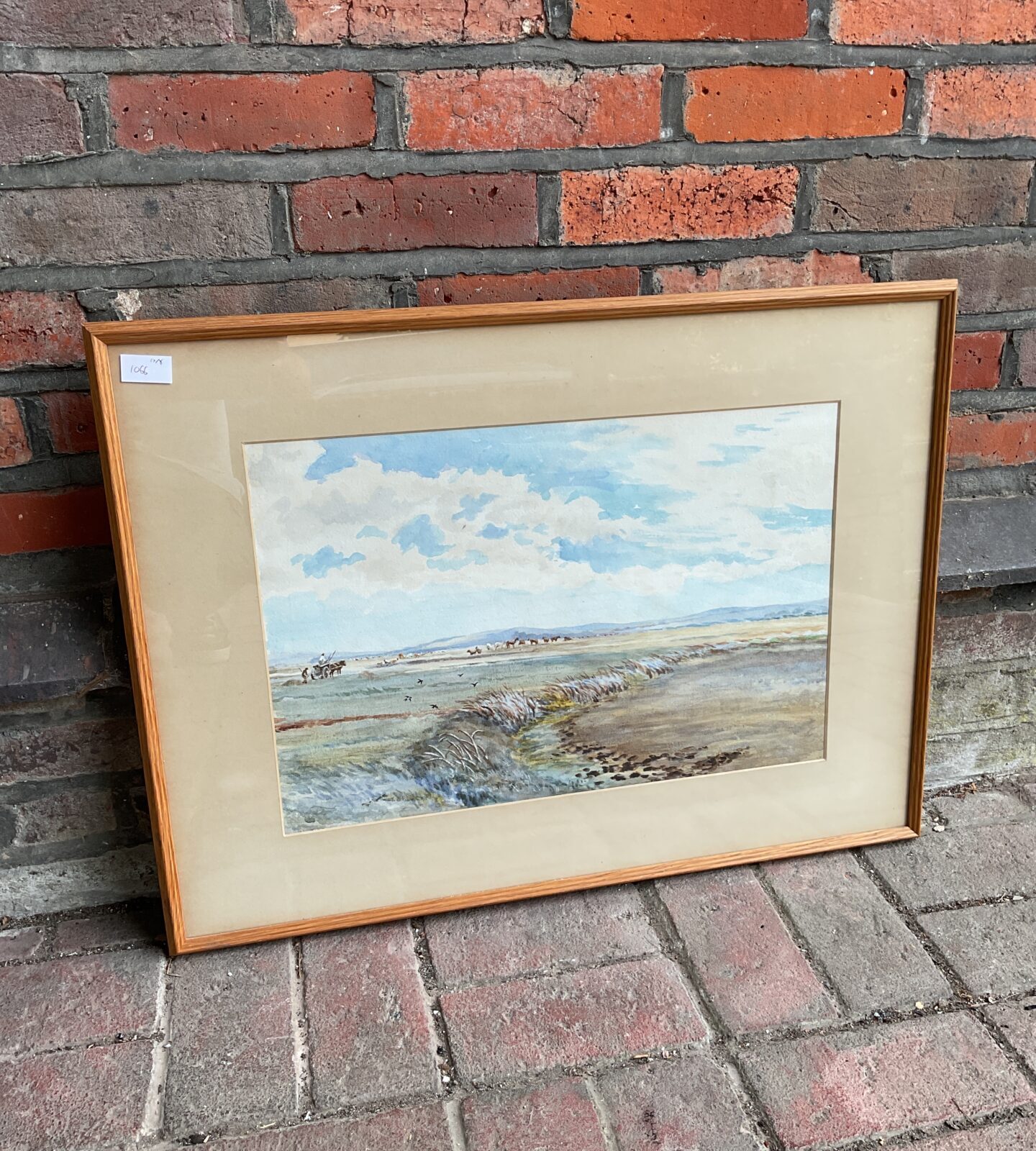 Framed Mid 20th century watercolour landscape of exmoor ponies