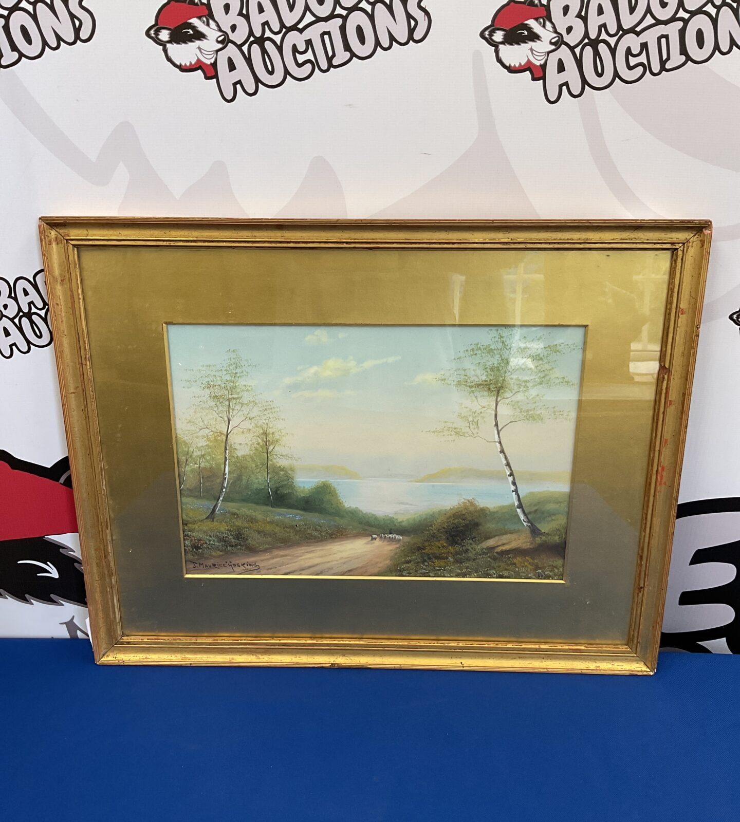j maurice hosking early 20th century watercolour of rural scene with shepherd & sheep