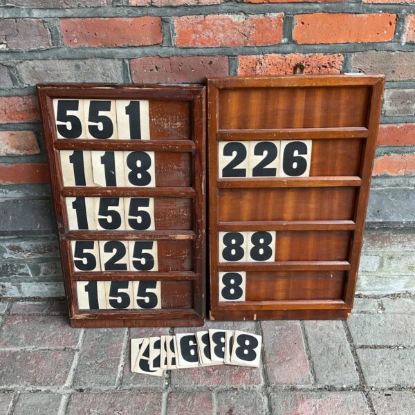 Vintage church hymn boards with number cards from Chesham.