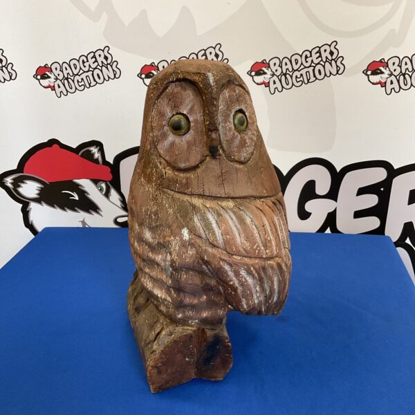 Large carved wooden owl garden ornament