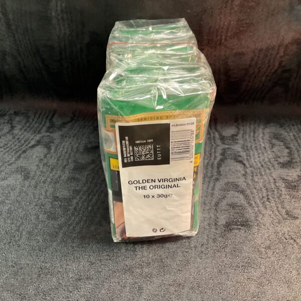 Sealed packs of Golden Virginia hand-rolling tobacco for collectors.