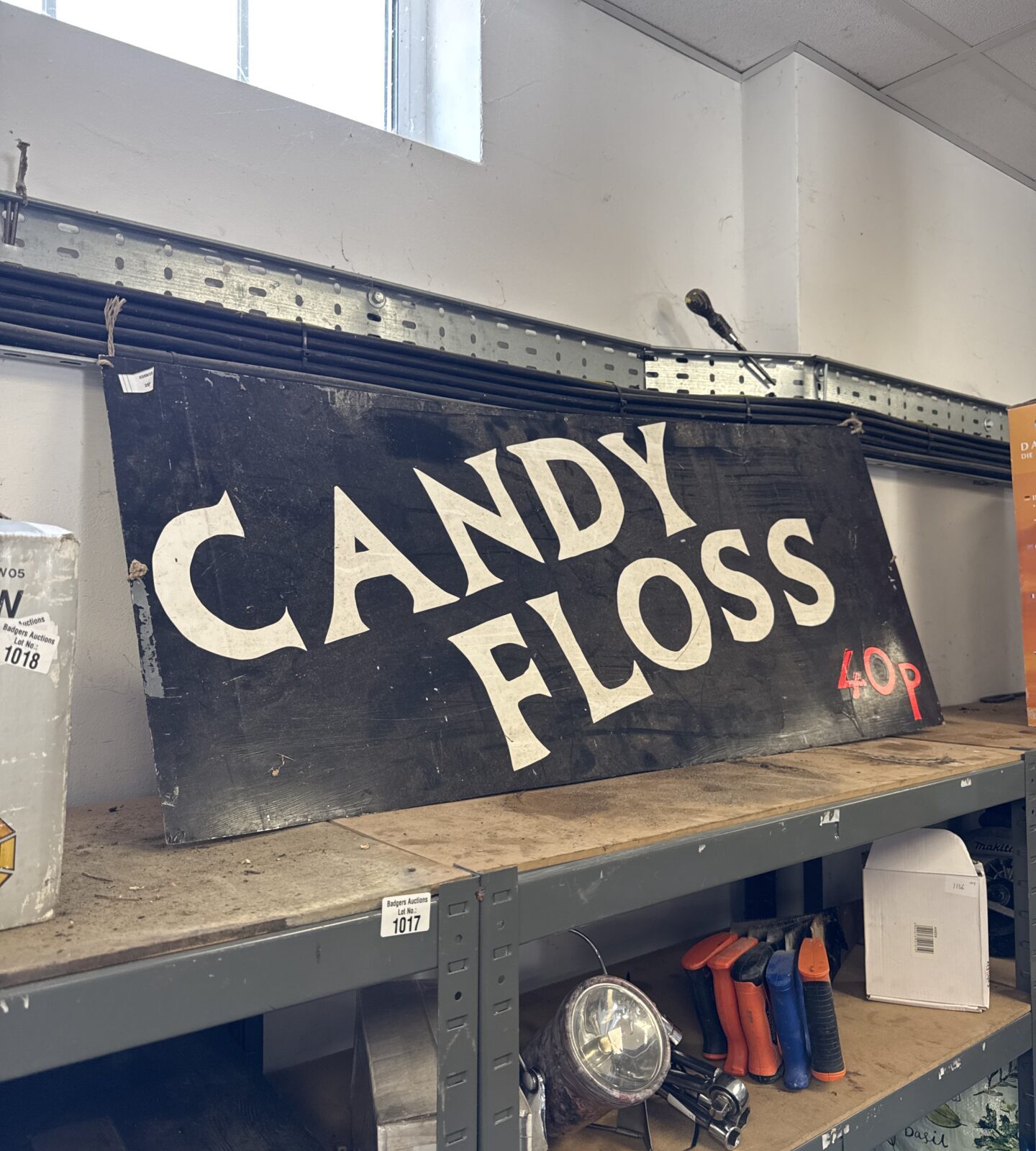 Large vintage tin fairground candy floss sign