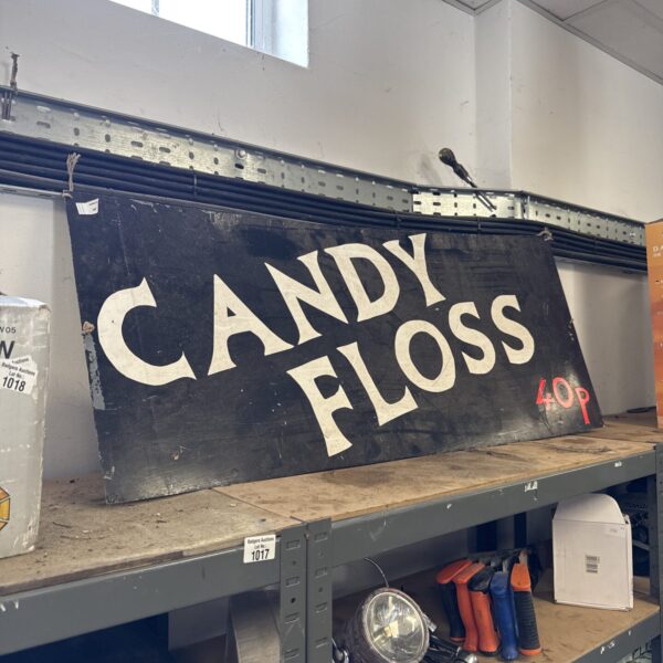 Large vintage tin fairground candy floss sign